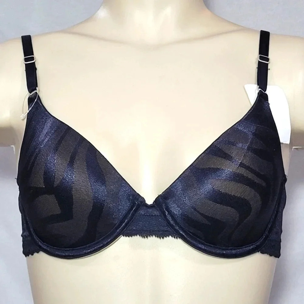 36C Maidenform 7122 One Fabulous Fit‎ Jacquard Satin UW Bra Black NWT